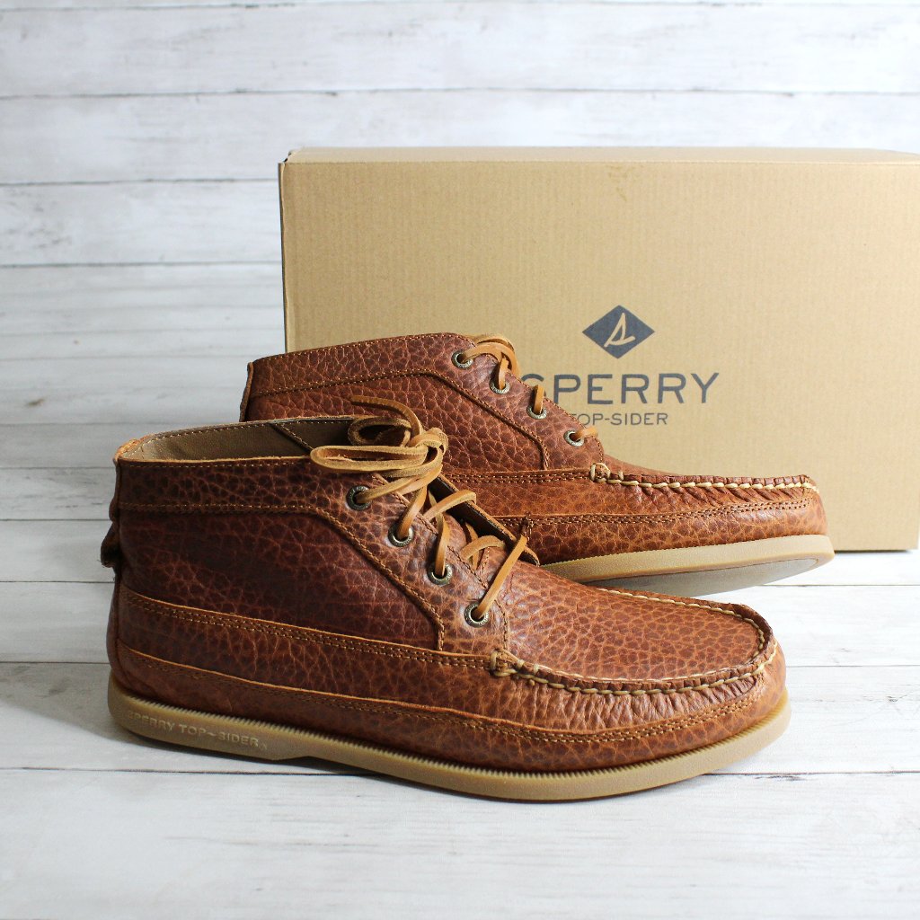 Sperry Men's Brown Leather Chukka Hi Top Boat Shoe Boots Size 9.5 M Lace
